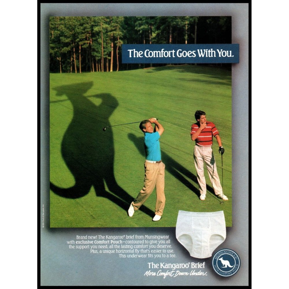 1992 Munsingwear Kangaroo Brief Underwear Vintage Print Ad Golf Golfing Wall Art